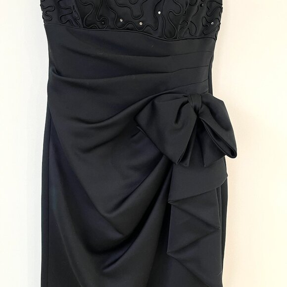 Lord & Taylor Black Strapless Cocktail Dress Size 6 Beaded Bodice Bow Detail - Picture 6 of 11